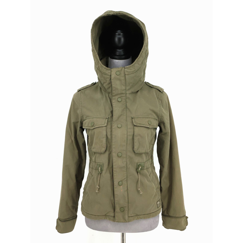 TNA Jacket Womens 2XS XXS Olive Green Coat Full Zip Snaps Hooded Pockets FLAW